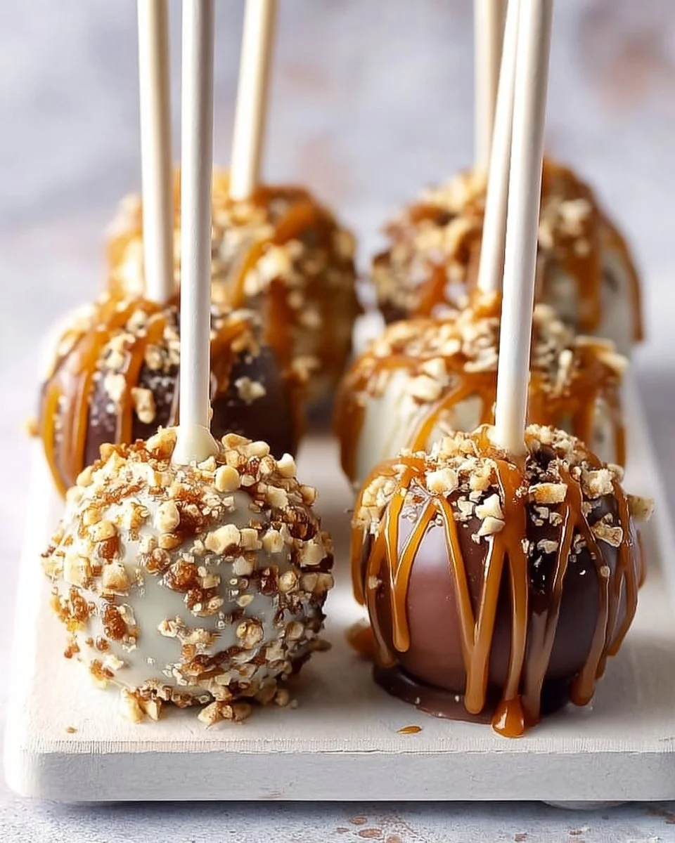 Irresistible Caramel Apple Cake Pops decorated with caramel and sprinkles