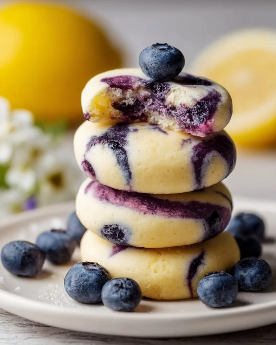 Lemon blueberry cheesecake cookies on a baking tray