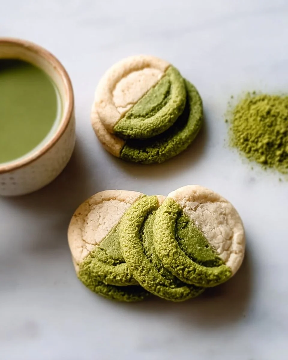 Freshly baked Matcha Latte Cookies on a baking tray