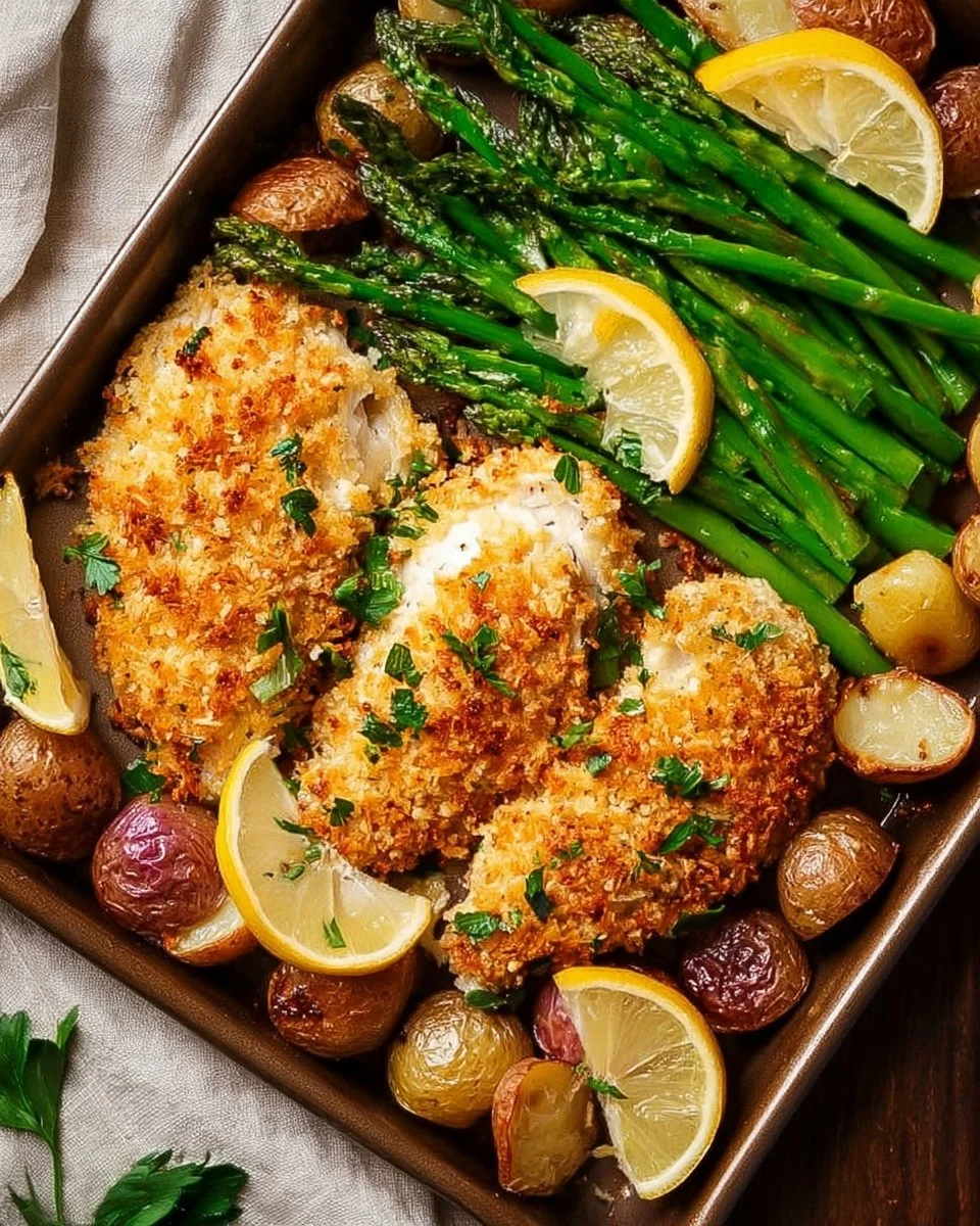 Parmesan Crusted Chicken Sheet Pan Dinner with vegetables