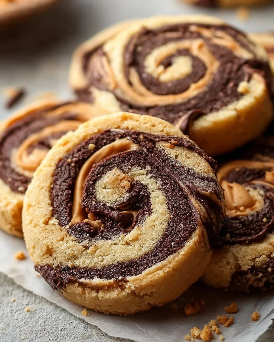 Delicious peanut butter brownie swirl cookies on a plate.