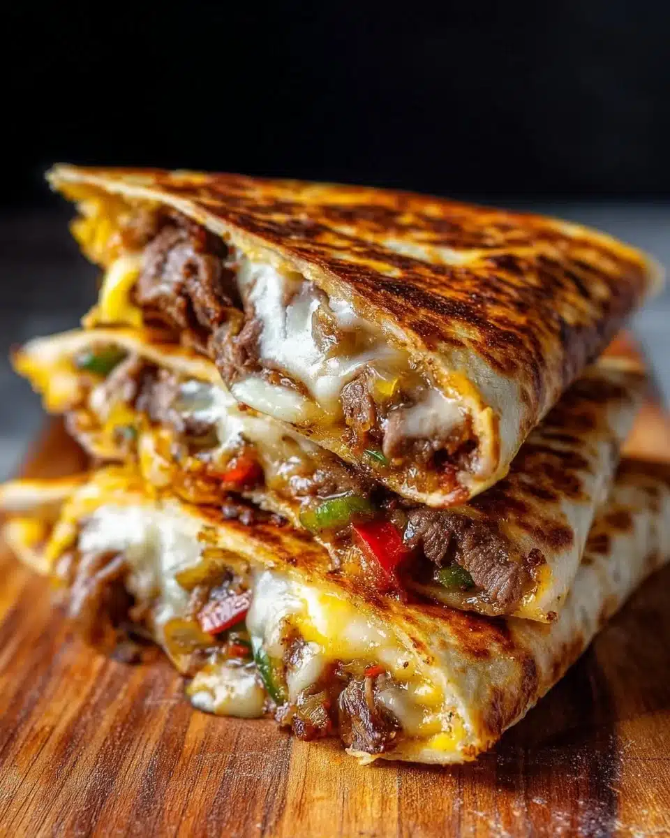 Delicious Philly Cheesesteak Quesadilla with melted cheese and grilled beef
