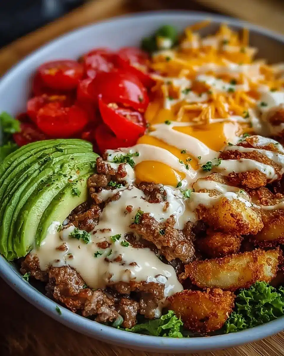 Delicious Smash Burger Bowl with fresh toppings and juicy meat