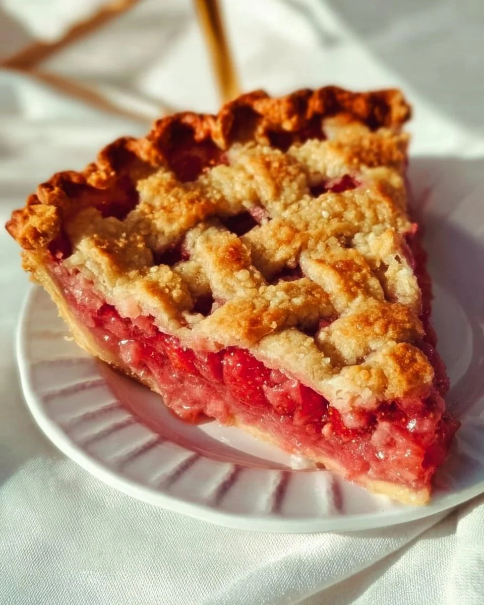 Homemade Strawberry Rhubarb Pie with flaky crust and fresh fruit filling
