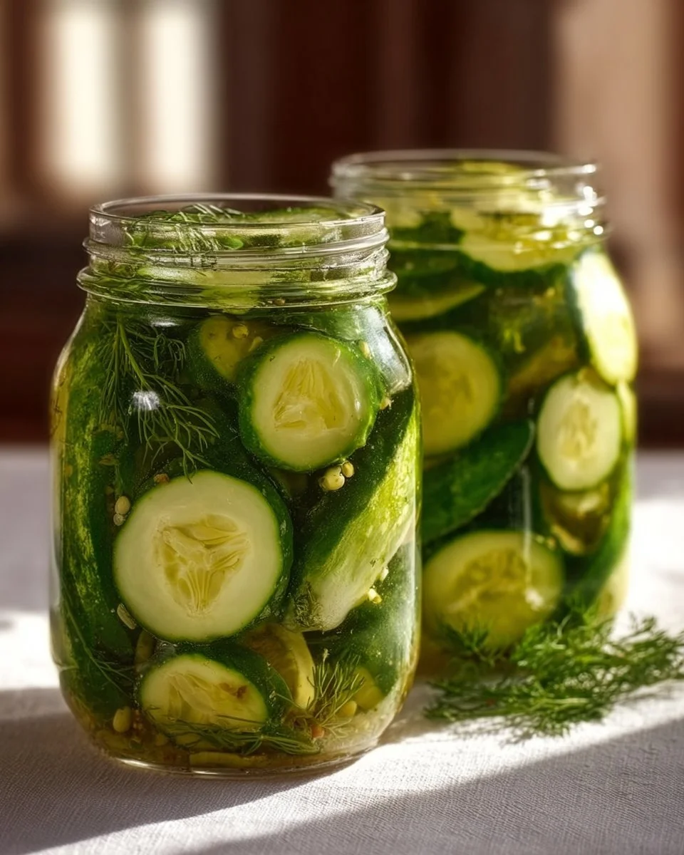 Authentic Amish refrigerator pickles in a jar with fresh vegetables