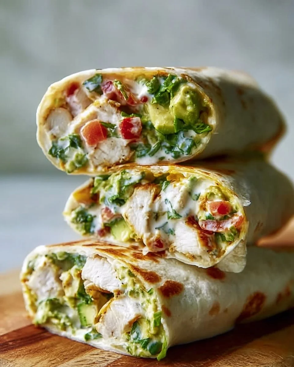 Delicious Chicken Avocado Ranch Burritos filled with fresh ingredients.