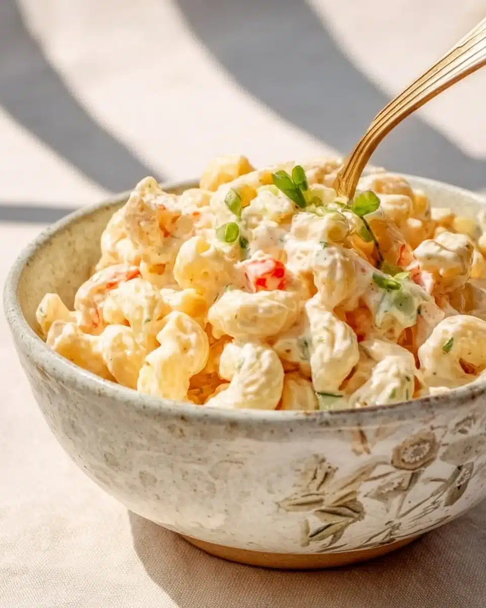 Classic Macaroni Hawaiian Salad with colorful vegetables and creamy dressing