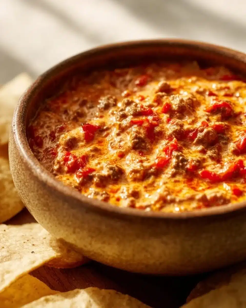 Delicious Crockpot Rotel dip ready to serve at a party