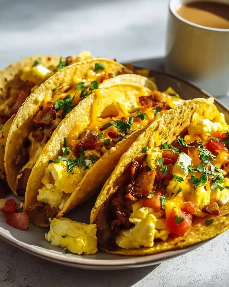 Delicious baked breakfast tacos ready to serve with fresh ingredients.