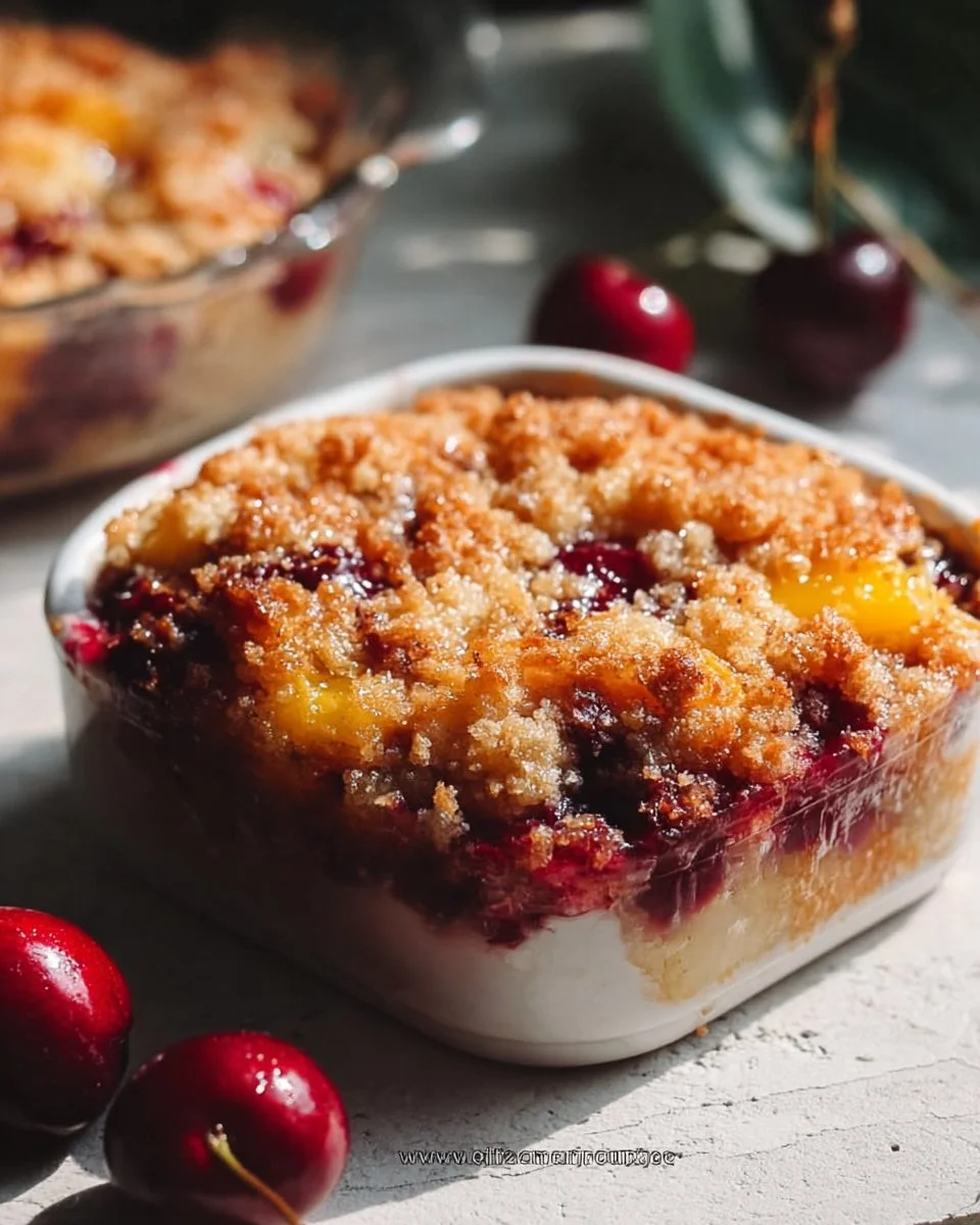 Deliciously baked cherry pineapple dump cake with a crispy topping