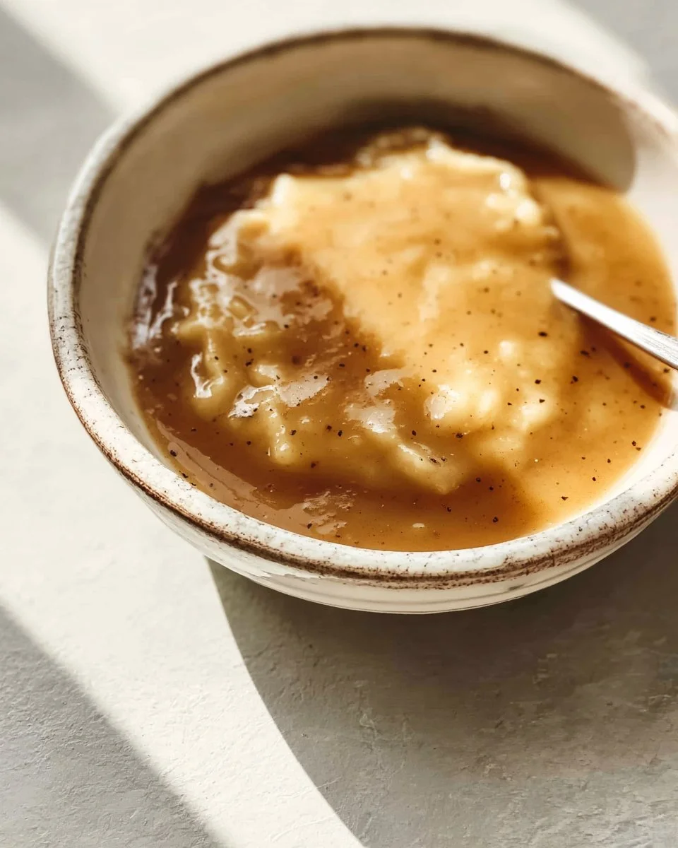 Bowl of easy chicken gravy served with delicious cooked chicken