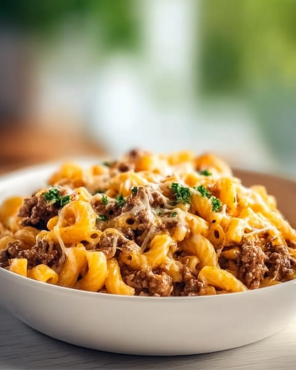 Delicious easy crockpot cheesy crack beef pasta served in a bowl