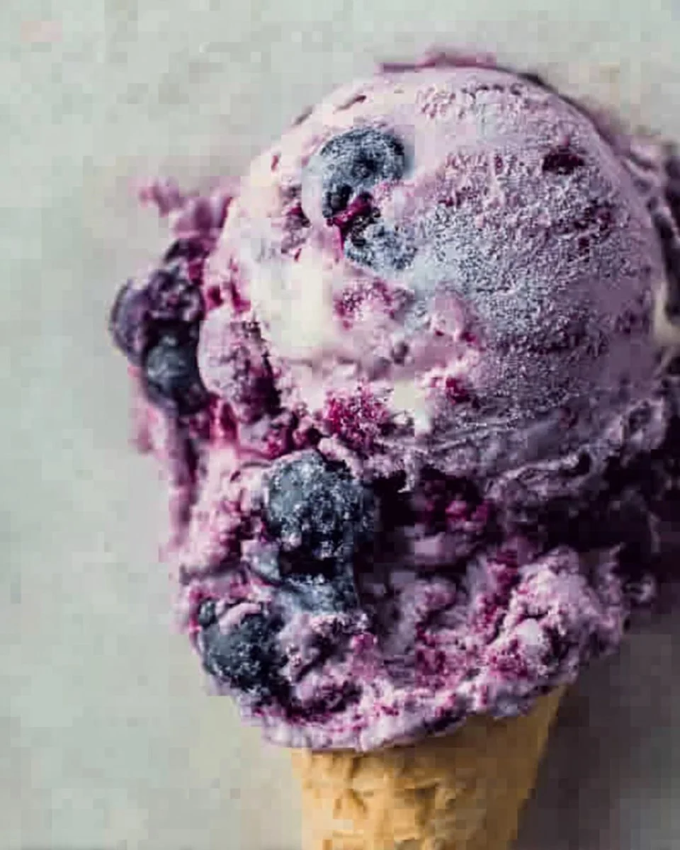 High-protein blueberry cottage cheese ice cream served in a bowl with fresh blueberries.