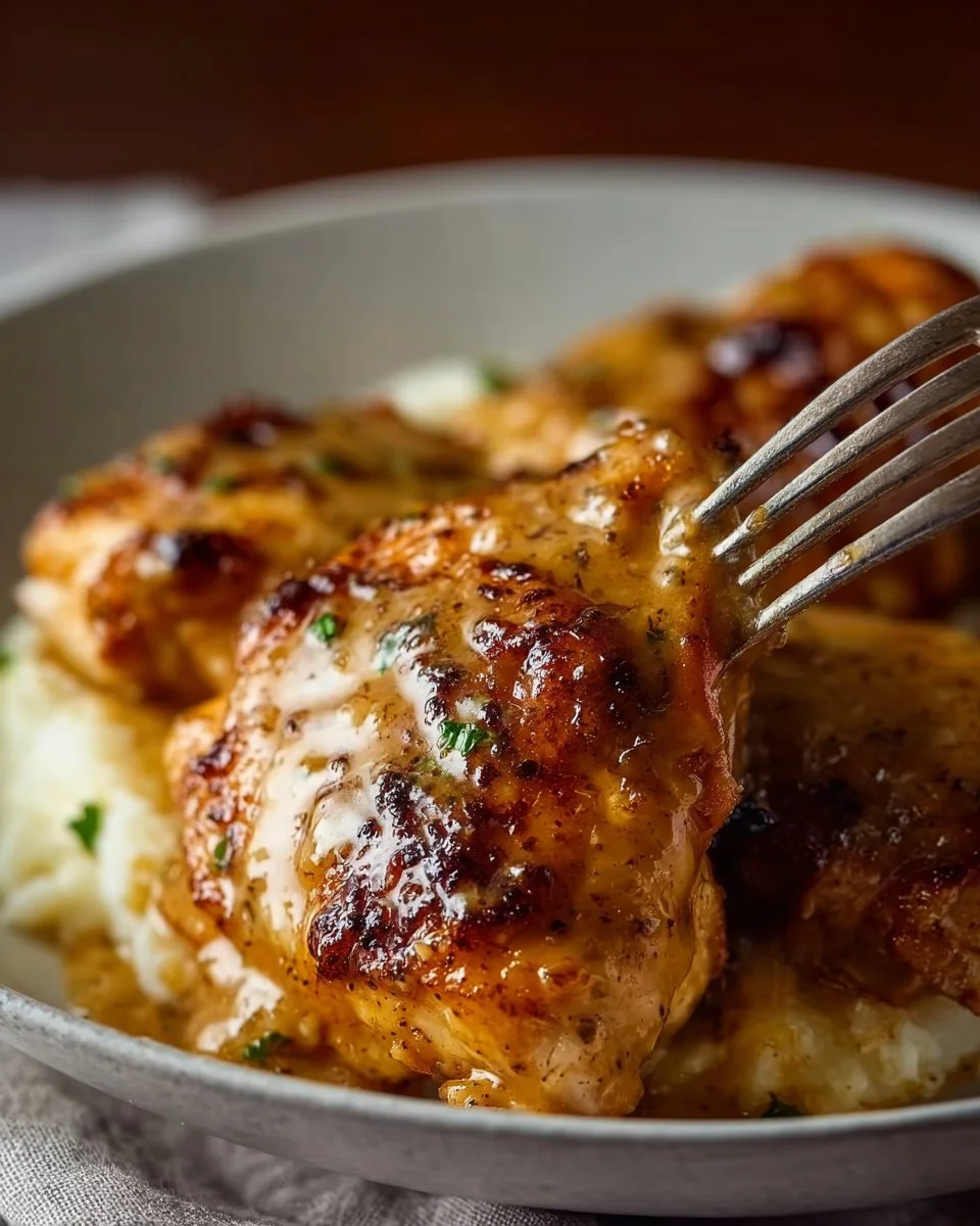 Slow cooker honey mustard chicken served with vegetables.